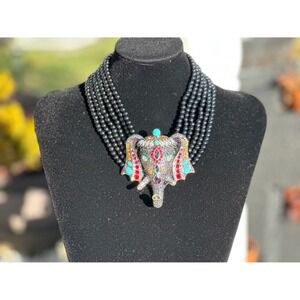 NEW Heidi Daus "Chic Sheik" 5-Strand Beaded Crystal Drop Elephant Necklace Black